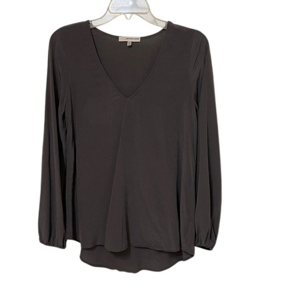 Lavender Brown Gray Silk V-Neck Blouse Top Womens Size Extra Small Minimalist